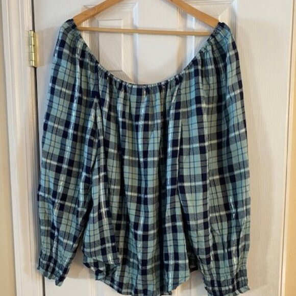Lane Bryant Women's NWT Long Sleeve Plaid Metallic Peasant Boho Top Blouse Sz 16 - Picture 4 of 8